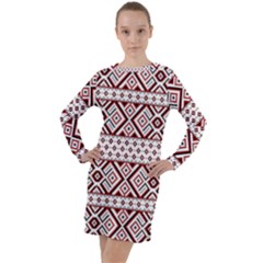 Ukrainian Folk Seamless Pattern Ornament Long Sleeve Hoodie Dress