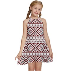 Ukrainian Folk Seamless Pattern Ornament Kids  Halter Collar Waist Tie Chiffon Dress by Bedest