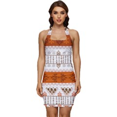 Ethnic Traditional Seamless Pattern Sleeveless Wide Square Neckline Ruched Bodycon Dress