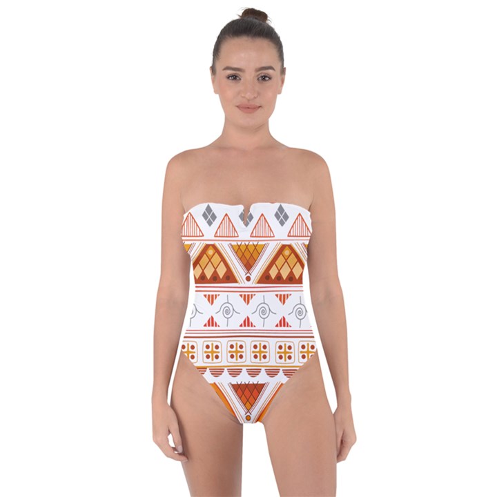 Bright Aztec Ethnic Seamless Pattern Tie Back One Piece Swimsuit