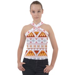 Bright Aztec Ethnic Seamless Pattern Cross Neck Velour Top