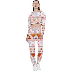 Bright Aztec Ethnic Seamless Pattern Cropped Zip Up Lounge Set by Bedest