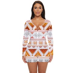 Bright Aztec Ethnic Seamless Pattern Long Sleeve Boyleg Swimsuit by Bedest