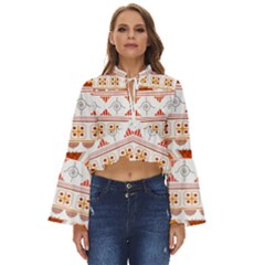 Bright Aztec Ethnic Seamless Pattern Boho Long Bell Sleeve Top