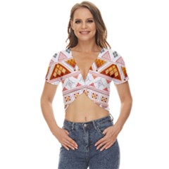 Bright Aztec Ethnic Seamless Pattern Twist Front Crop Top by Bedest