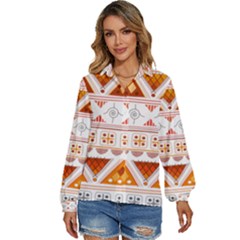 Bright Aztec Ethnic Seamless Pattern Women s Long Sleeve Button Up Shirt