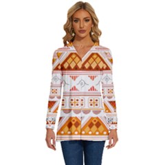 Bright Aztec Ethnic Seamless Pattern Long Sleeve Drawstring Hooded Top by Bedest