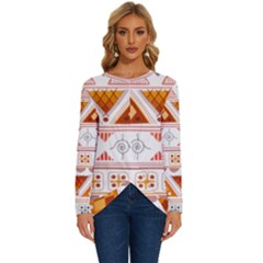 Bright Aztec Ethnic Seamless Pattern Long Sleeve Crew Neck Pullover Top by Bedest