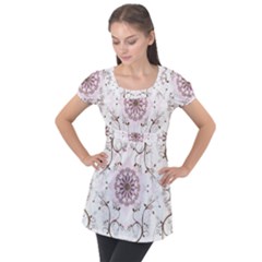 Floral Flora Flower Seamless Pattern Puff Sleeve Tunic Top by Bedest