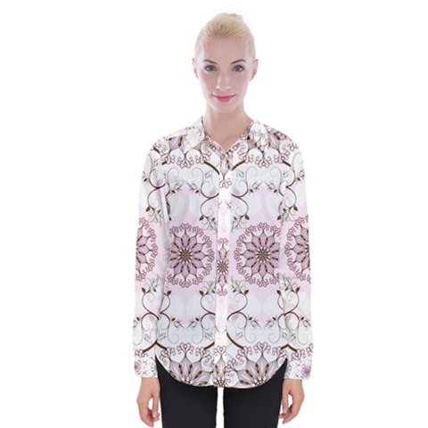 Floral Flora Flower Seamless Pattern Womens Long Sleeve Shirt by Bedest