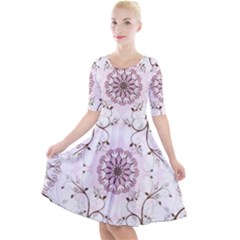 Floral Flora Flower Seamless Pattern Quarter Sleeve A-line Dress With Pockets by Bedest