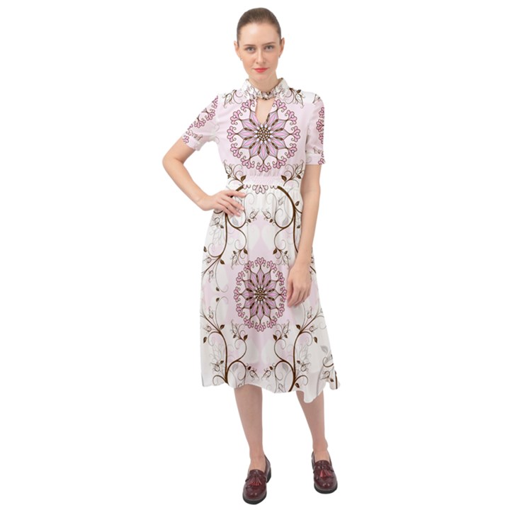 Floral Flora Flower Seamless Pattern Keyhole Neckline Chiffon Dress