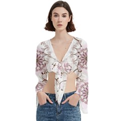 Floral Flora Flower Seamless Pattern Trumpet Sleeve Cropped Top