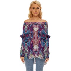 Abstract Symmetry Off Shoulder Chiffon Pocket Shirt by kaleidomarblingart