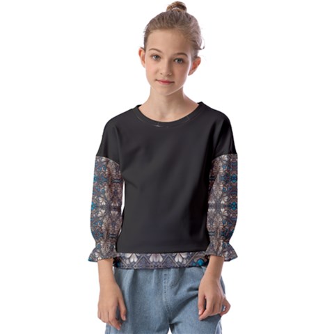 Ornate Baroque Floral Pattern Print Kids  Cuff Sleeve Top by dflcprintsclothing