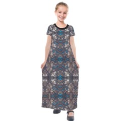 Ornate Baroque Floral Pattern Print Kids  Short Sleeve Maxi Dress