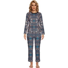 Ornate Baroque Floral Pattern Print Womens  Long Sleeve Lightweight Pajamas Set