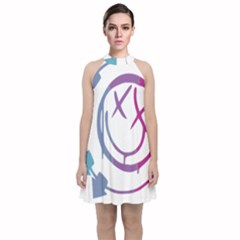 Blink 182 Logo Velvet Halter Neckline Dress 