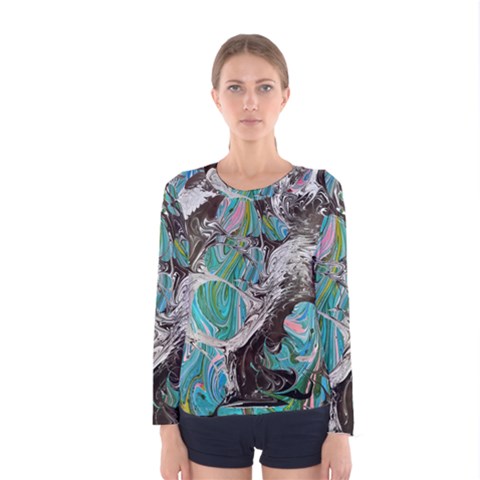 Marbling Mono Blend  Women s Long Sleeve T-shirt by kaleidomarblingart