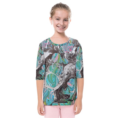 Marbling Mono Blend  Kids  Quarter Sleeve Raglan T-shirt by kaleidomarblingart