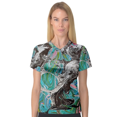 Marbling Mono Blend  V-neck Sport Mesh T-shirt by kaleidomarblingart