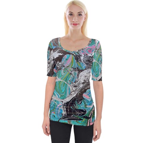 Marbling Mono Blend  Wide Neckline T-shirt by kaleidomarblingart