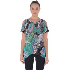 Marbling Mono Blend  Cut Out Side Drop T-shirt by kaleidomarblingart