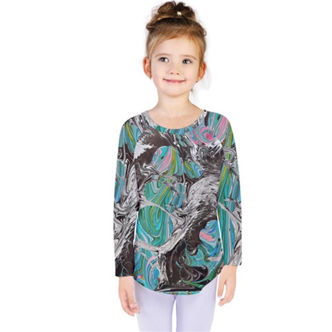 Marbling Mono Blend  Kids  Long Sleeve T-shirt by kaleidomarblingart