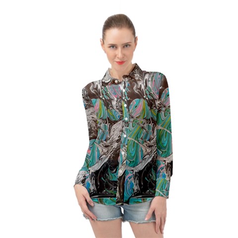 Marbling Mono Blend  Long Sleeve Chiffon Shirt by kaleidomarblingart