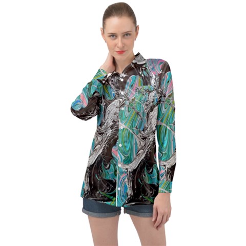 Marbling Mono Blend  Long Sleeve Satin Shirt by kaleidomarblingart