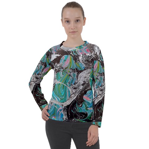 Marbling Mono Blend  Women s Long Sleeve Raglan T-shirt by kaleidomarblingart