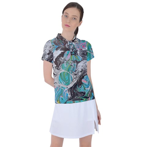 Marbling Mono Blend  Women s Polo T-shirt by kaleidomarblingart