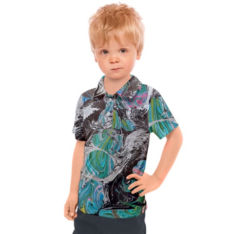 Marbling Mono Blend  Kids  Polo T-shirt by kaleidomarblingart