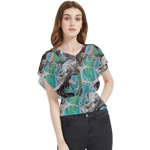 Marbling Mono Blend  Butterfly Chiffon Blouse by kaleidomarblingart