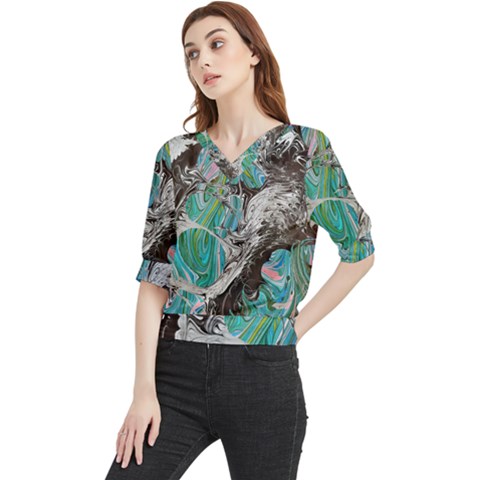 Marbling Mono Blend  Quarter Sleeve Blouse by kaleidomarblingart