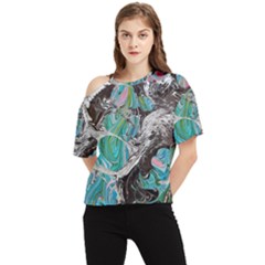 Marbling Mono Blend  One Shoulder Cut Out T-shirt by kaleidomarblingart