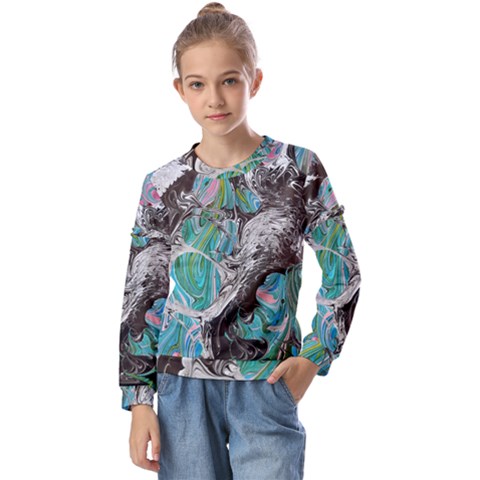 Marbling Mono Blend  Kids  Long Sleeve T-shirt With Frill  by kaleidomarblingart