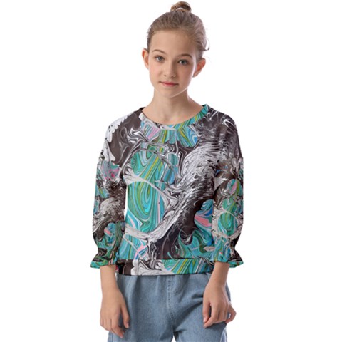 Marbling Mono Blend  Kids  Cuff Sleeve Top by kaleidomarblingart