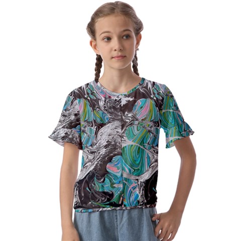 Marbling Mono Blend  Kids  Cuff Sleeve Scrunch Bottom T-shirt by kaleidomarblingart