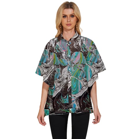 Marbling Mono Blend  Women s Batwing Button Up Shirt by kaleidomarblingart