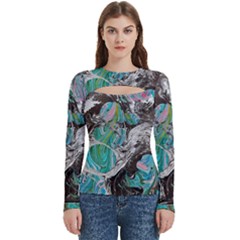 Marbling Mono Blend  Women s Cut Out Long Sleeve T-shirt by kaleidomarblingart