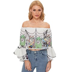 Bluey Off Shoulder Flutter Bell Sleeve Top