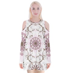 Floral Flora Flower Seamless Pattern Velvet Long Sleeve Shoulder Cutout Dress