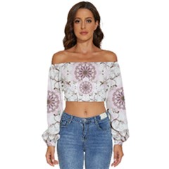 Floral Flora Flower Seamless Pattern Long Sleeve Crinkled Weave Crop Top by Bedest