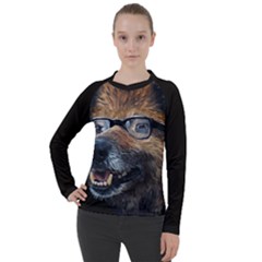 Witty Woof Print Illustration Women s Pique Long Sleeve T-shirt