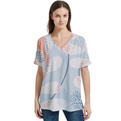 Pattern Plants Leaves Nature V-neck Split Shoulder Casual T-shirt by Bedest