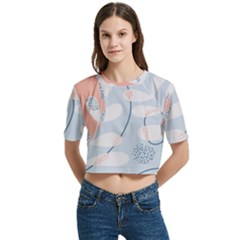 Pattern Plants Leaves Nature Women s Round Neck Short Sleeve Crop Top by Bedest