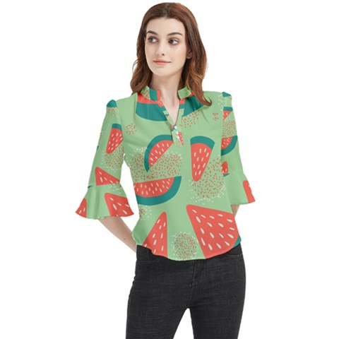 Watermelon Dots Summer Pattern Loose Horn Sleeve Chiffon Blouse by Bedest