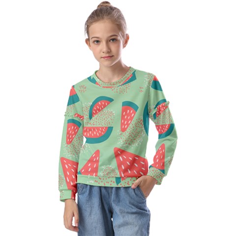 Watermelon Dots Summer Pattern Kids  Long Sleeve T-shirt With Frill  by Bedest