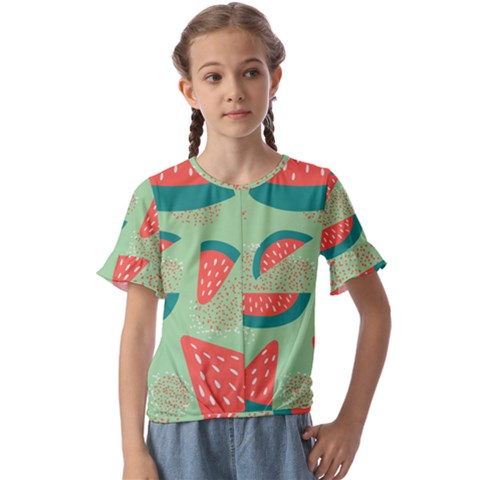 Watermelon Dots Summer Pattern Kids  Cuff Sleeve Scrunch Bottom T-shirt by Bedest